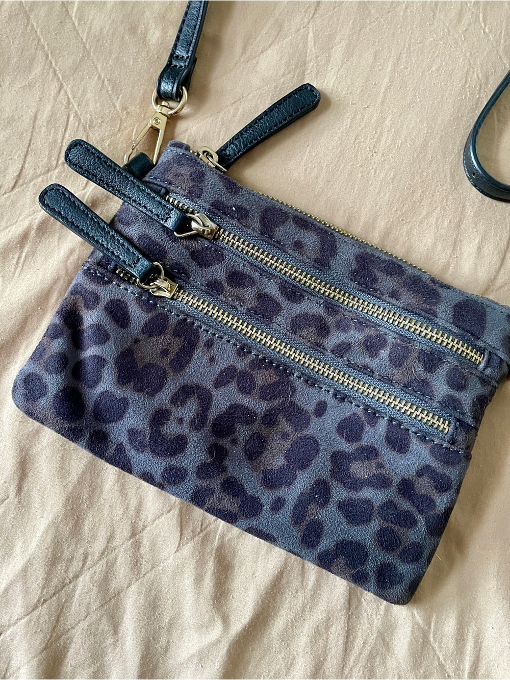 Leopard Print Multi-Zip Crossbody - Black/Gray Suede